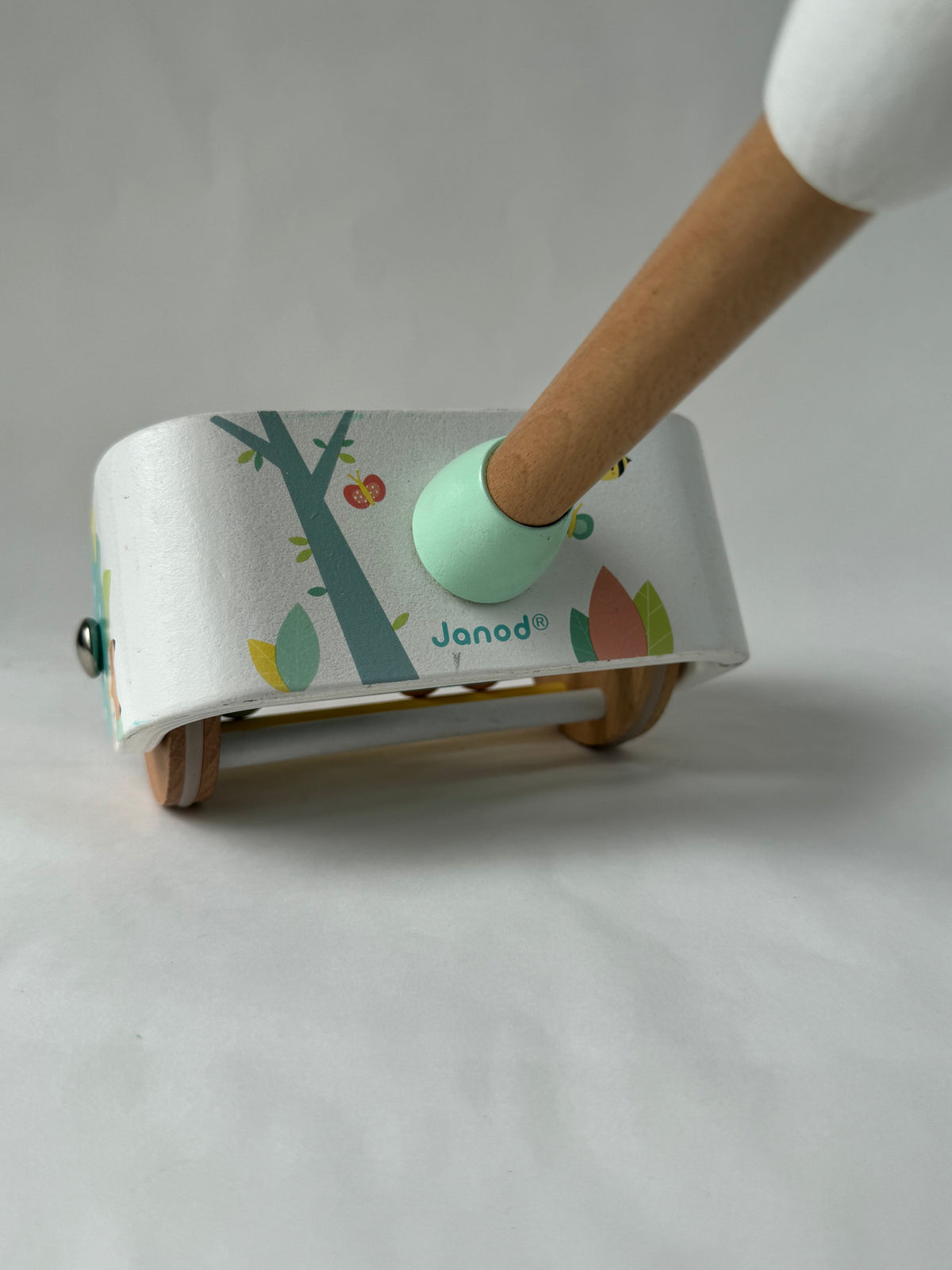 Janod Cherry Wood Push Along Rattle Toy