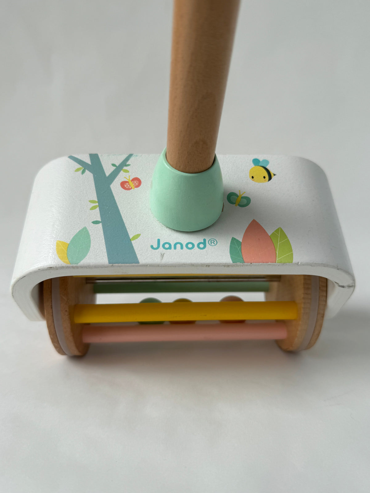 Janod Cherry Wood Push Along Rattle Toy